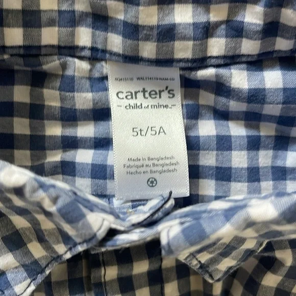 Carter's Blue and White Checkered Button Down Shirt SZ 5T - Picture 2 of 3